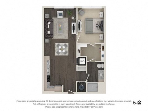 Floor plan for 1 bed, 1 bath, 740 sqft